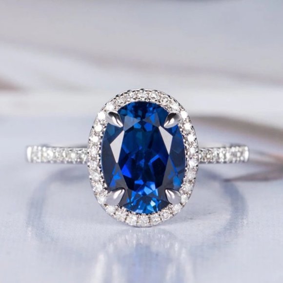 *NEW*925 Silver Oval Cut Sapphire Ring - Picture 2 of 6